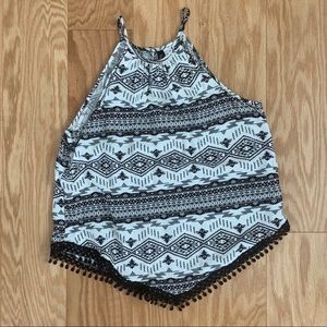 Black and white bottom fringe halter top size 4